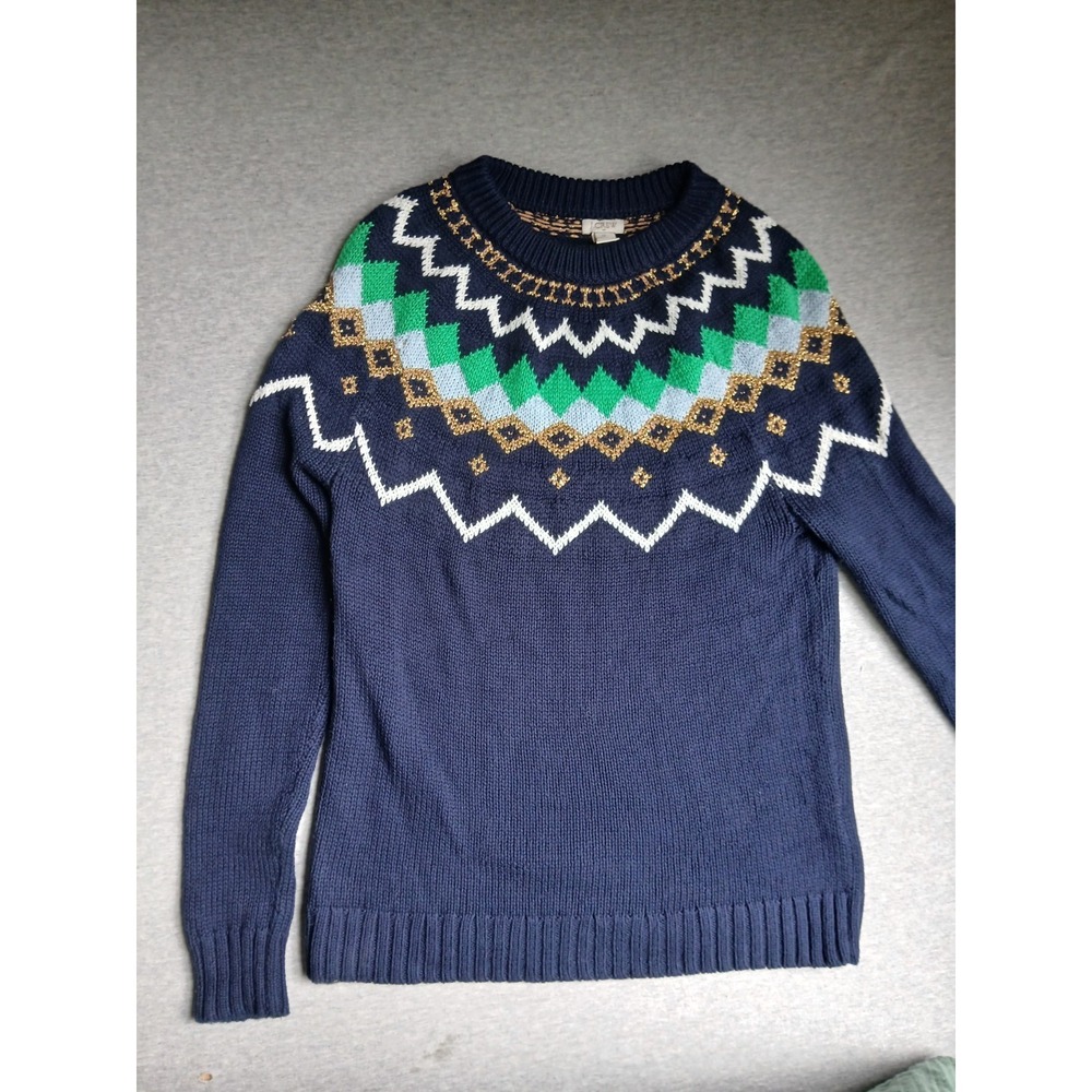 J Crew Sweater XS Fair Isle Pullover Crew Neck Western Nordic Chunky Knit Preppy